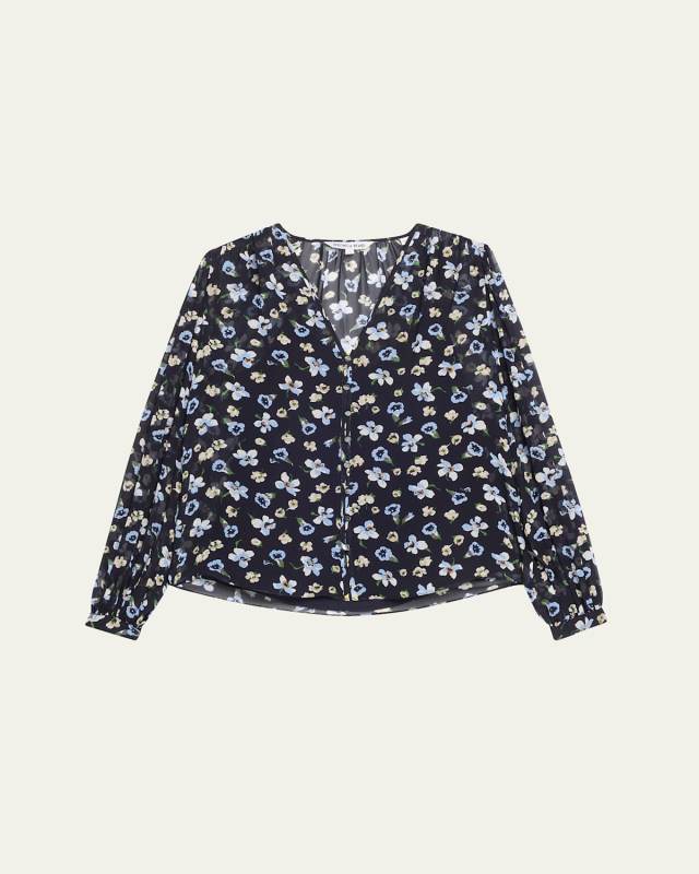 Alec Long-Sleeve Floral Silk Top